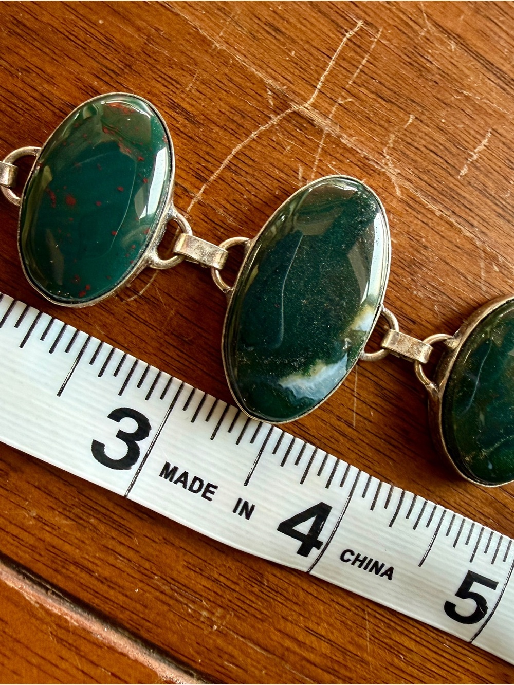 Oval Bloodstone Link Bracelet in Deep Green